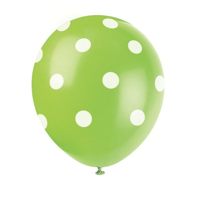 12" Latex Balloons, 6Ct - Lime Green Dots
