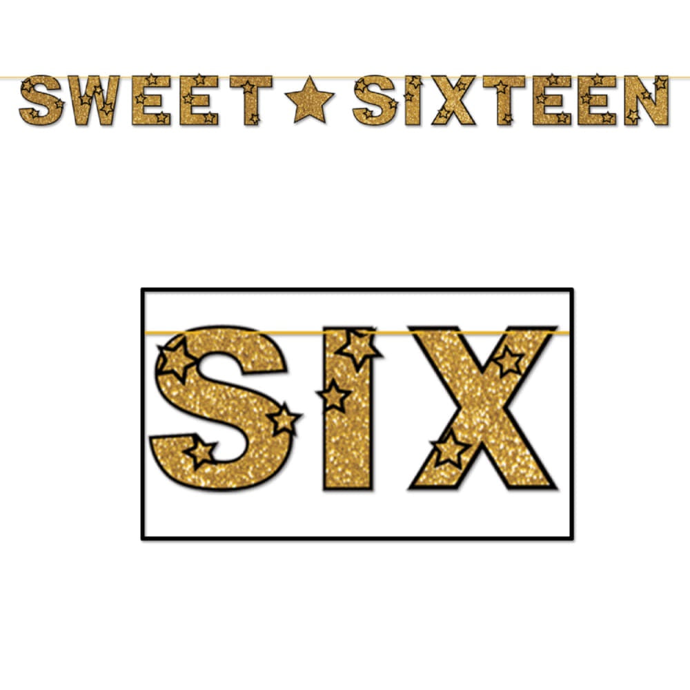 Glittered Sweet Sixteen Streamer