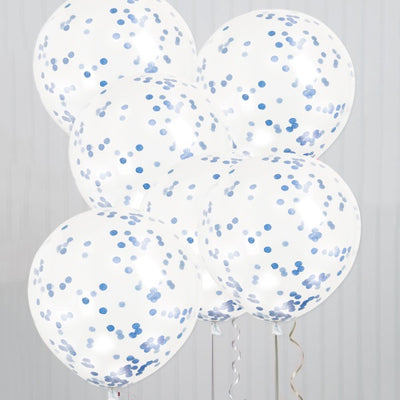 Clear Latex Balloons With Royal Blue Confetti 12", 6Ct