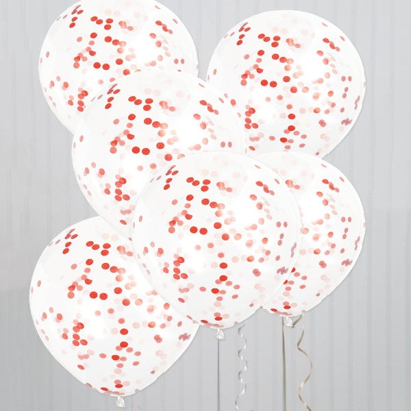 Clear Latex Balloons With Ruby Red Confetti 12", 6Ct