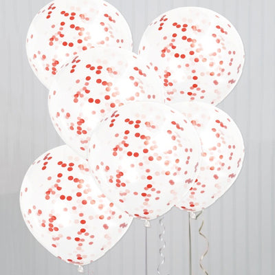 Clear Latex Balloons With Ruby Red Confetti 12", 6Ct