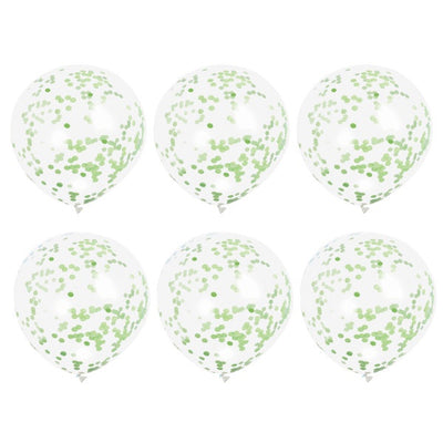 Clear Latex Balloons With Lime Green Confetti 12", 6Ct