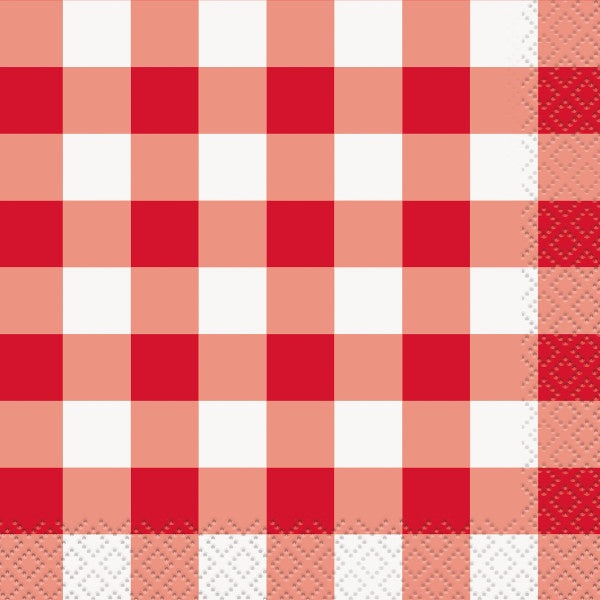Red Gingham Beverage Napkins, 16Ct