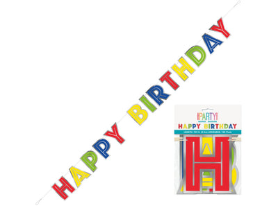 Silver Border & Rainbow Birthday Banner