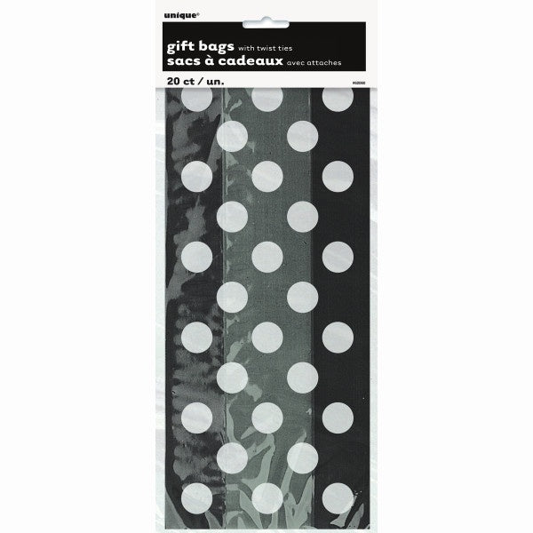 Midnight Black Dots Cellophane Bags, 20Ct