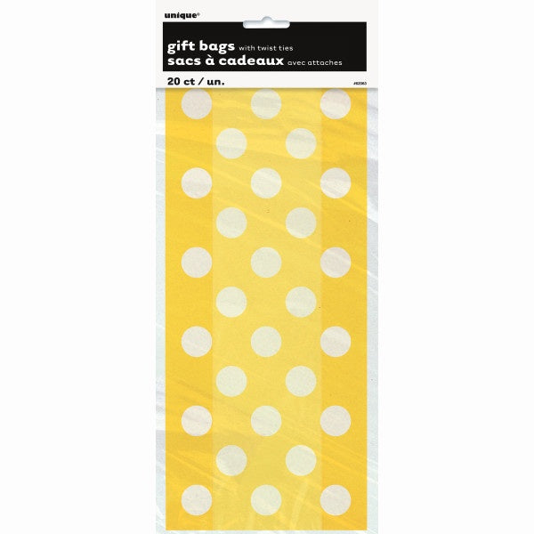 Sunflower Yellow Dots Cellophane Bags, 20Ct