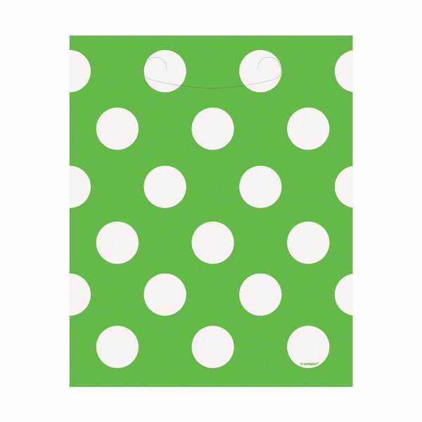 Lime Green Dots Loot Bags, 8Ct