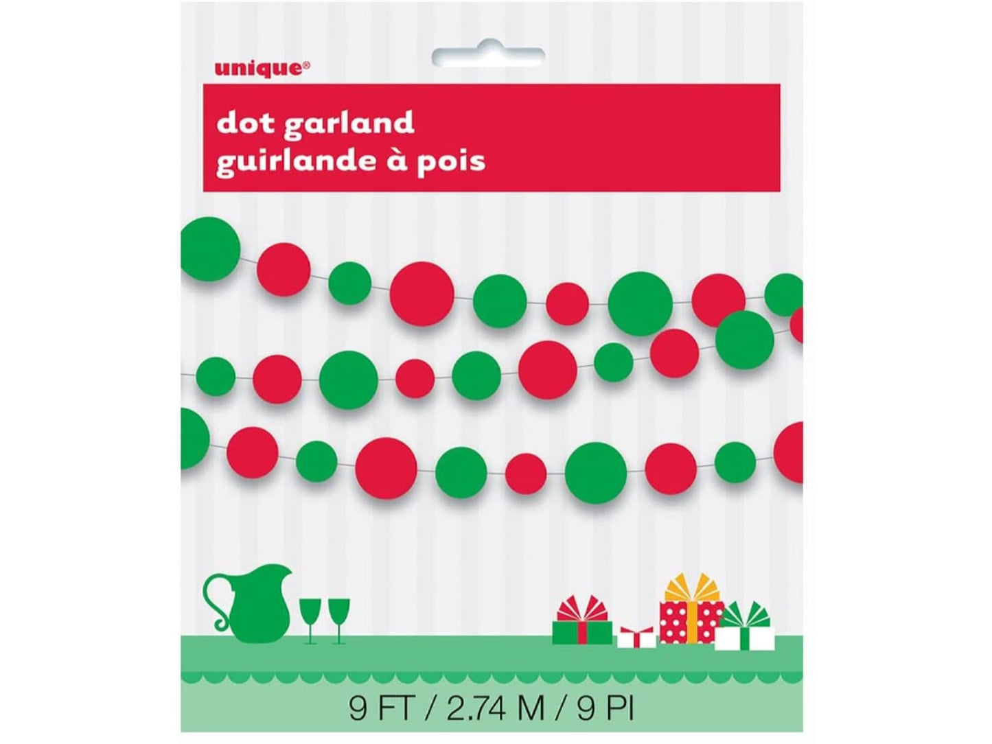 9Ft Red & Green Dot Garland