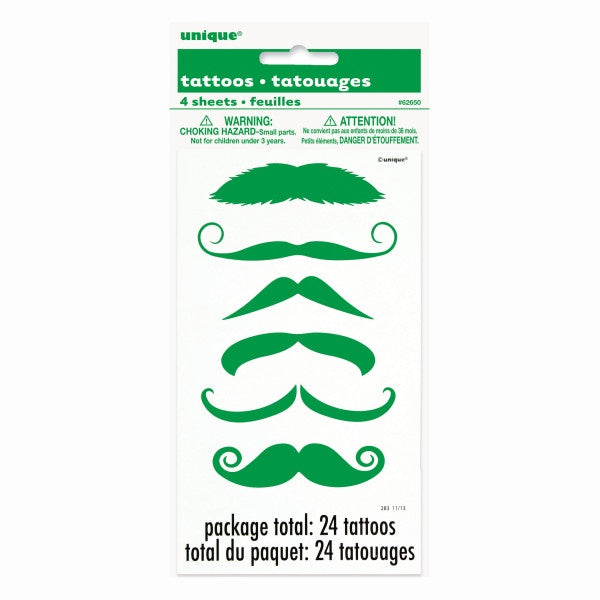 St Patrick'S Day Green Mustache Color Tattoo Sheets, 4Ct