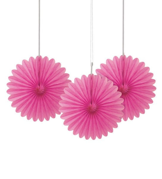 6" Decorative Paper Fans, 3Ct - Hot Pink