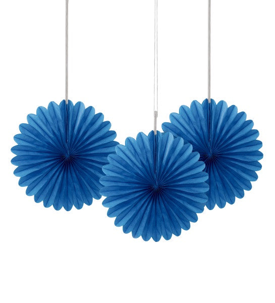 6" Decorative Paper Fans, 3Ct - Royal Blue