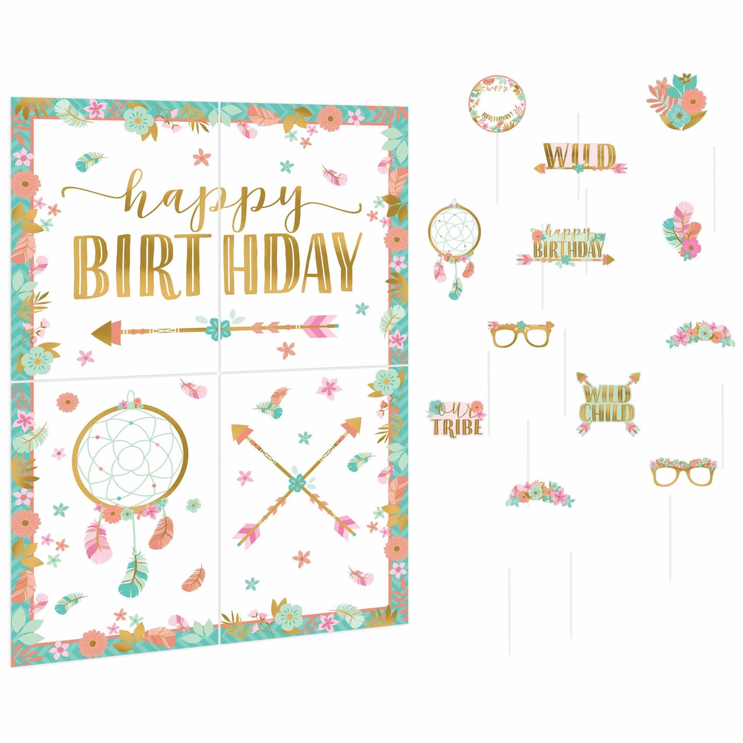 Boho Bday Girl Scene Setter & Props