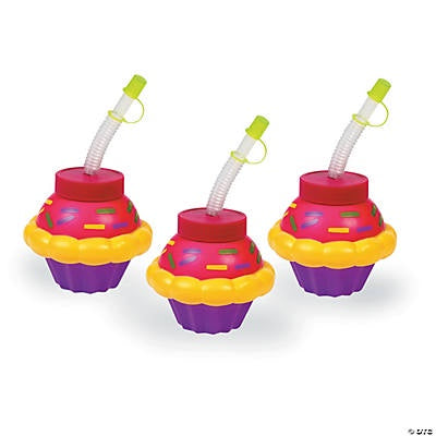 Plastic Â€Œhappy Birthdayâ€ Cupcake Cups With Straws
