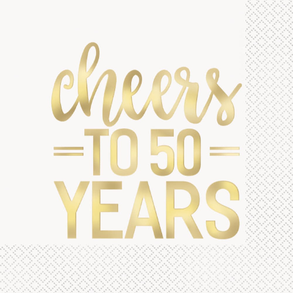 Gold Foil Cheers To 50 Years Luncheon Napkins, 16Ct - Foil Stamped