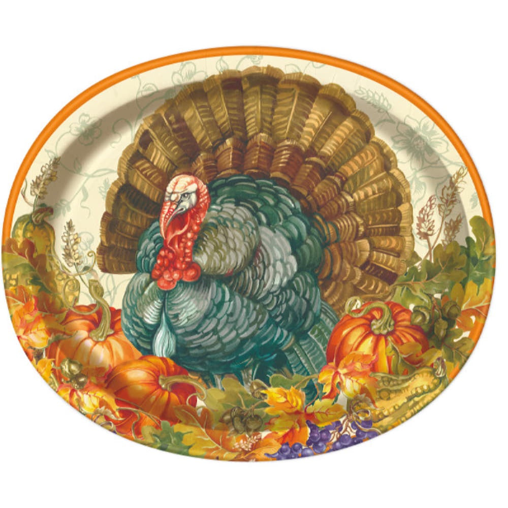 Traditional Thanksgiving Paper Oval Plates, 8Ct