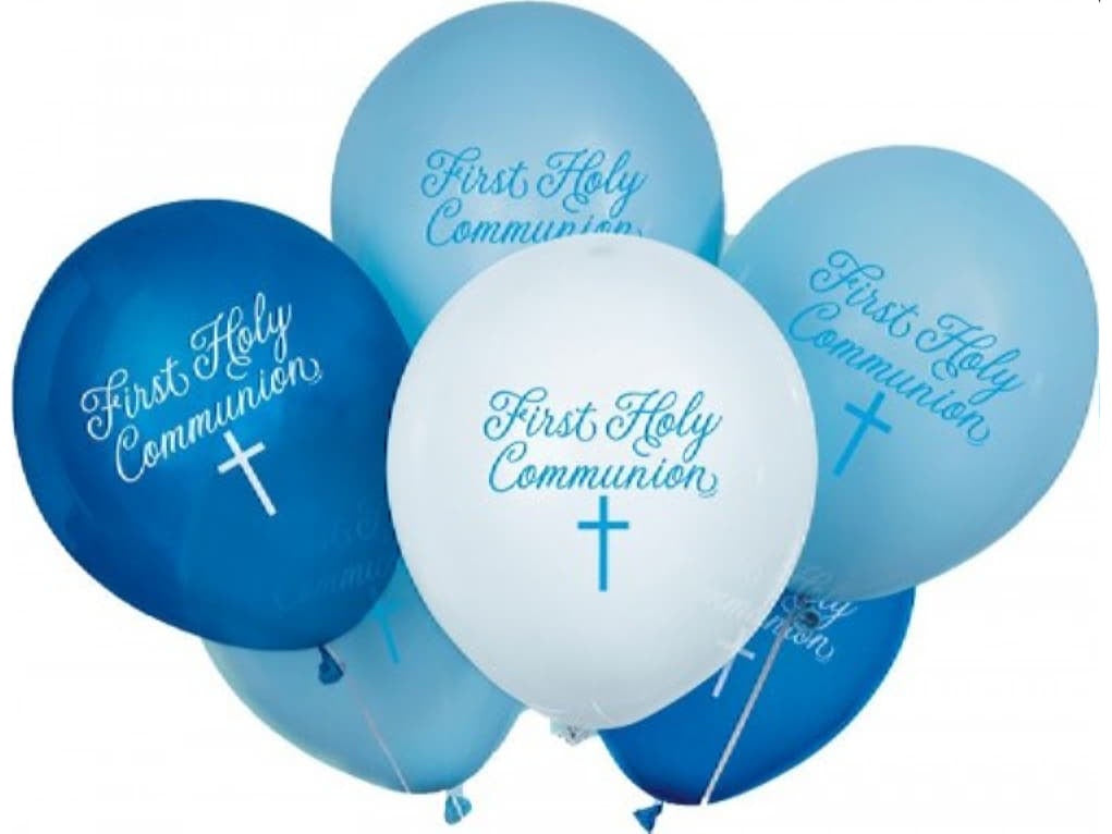 Fancy Blue First Holy Communion 12" Balloons, 8Ct