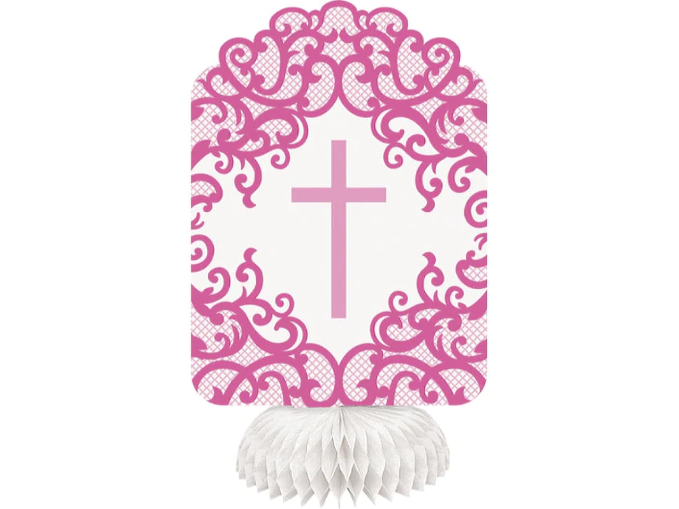 Fancy Pink Cross Honeycomb Decorations 8"H 3Ct