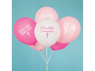 Fancy Pink Communion 12" Balloons, 8Ct