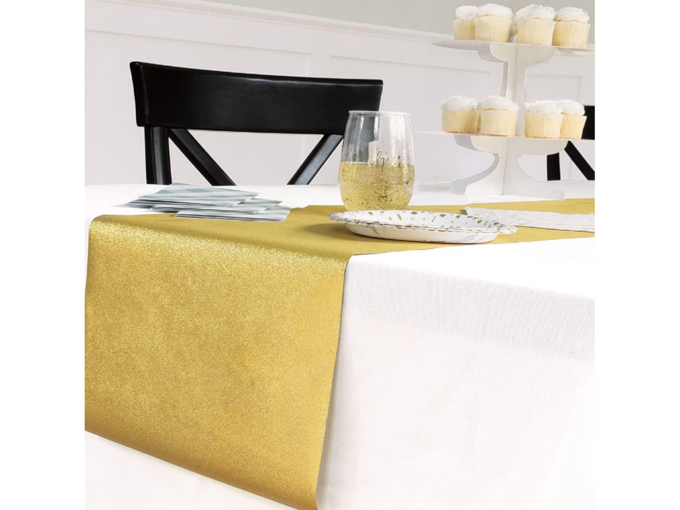 Gold Glitter Plastic Table Runner, 13 X 9 Ft