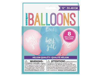 Gender Reveal Latex Balloons-8Pk