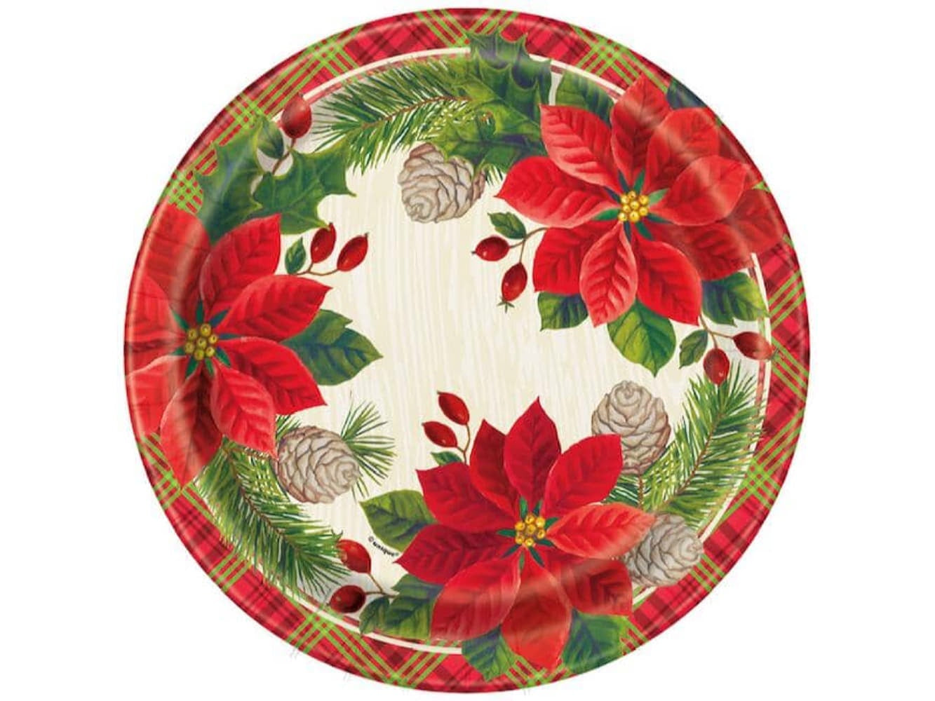 9" Red Poinsettia Paper Plates, 8/Pk