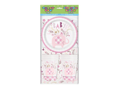Floral Elephant Baby Shower Pink Party Pack For 8