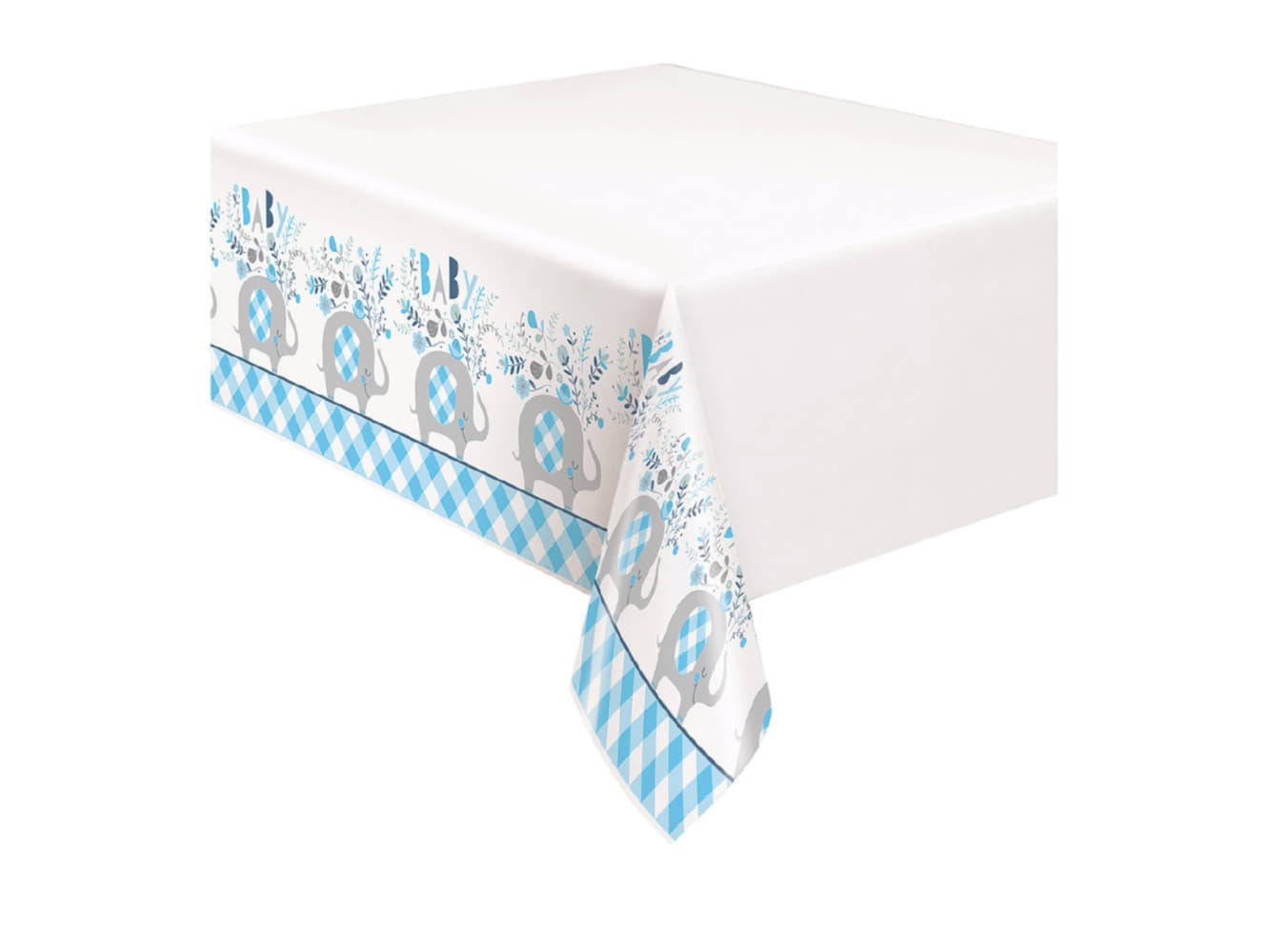 Blue Floral Elephant Plastic Table Cover
