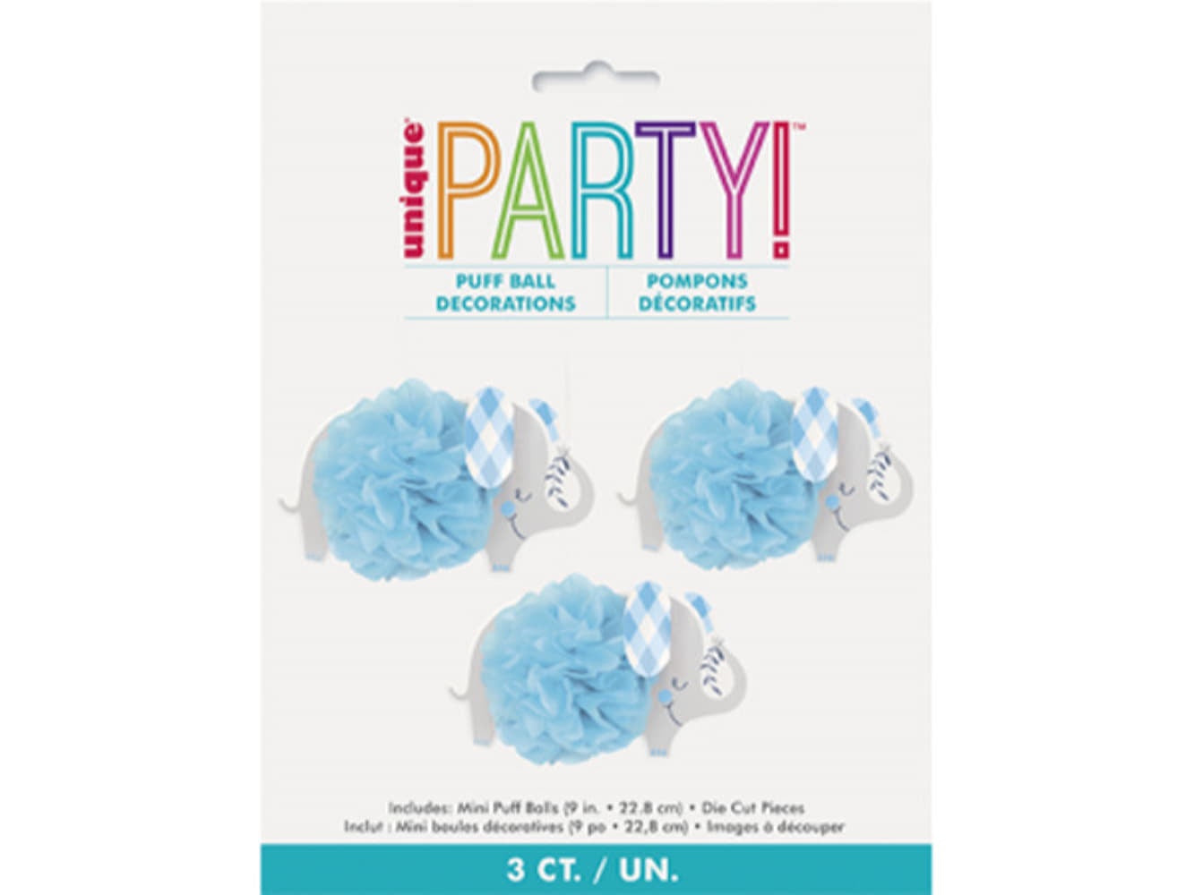 Blue Floral Elephant Puff Ball Decor-3Ct