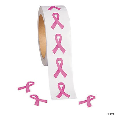 Jumbo Roll Of Pink Ribbon Stickers - 500Pcs