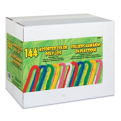 Poly Hawaiian Leis 33" Assorted Colors, 144Ct Box