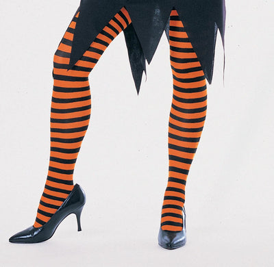 Women'S Orange & Black Stripped Tights