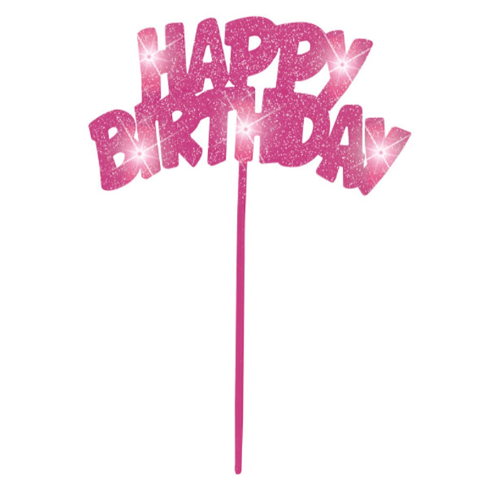 Pink Happy Birthday Flashing Pick Decoration