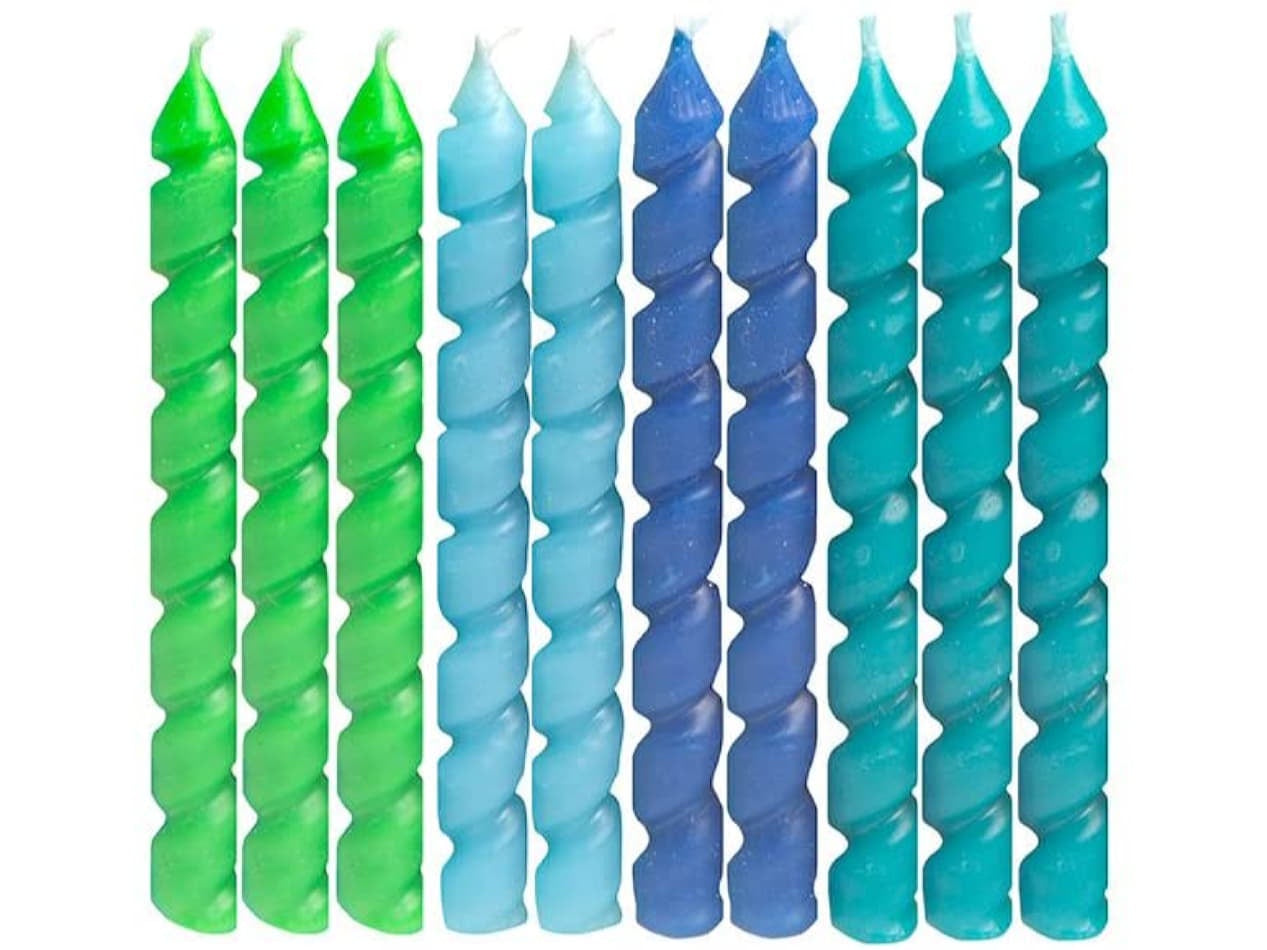 3" Blue & Green Spiral Candles-10Pk