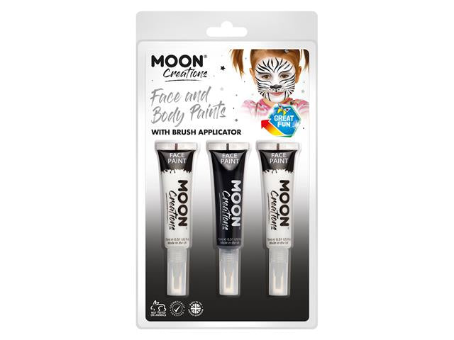 Moon Creations - Monochrome Clamshell Face & Body Paint, 3/Pk