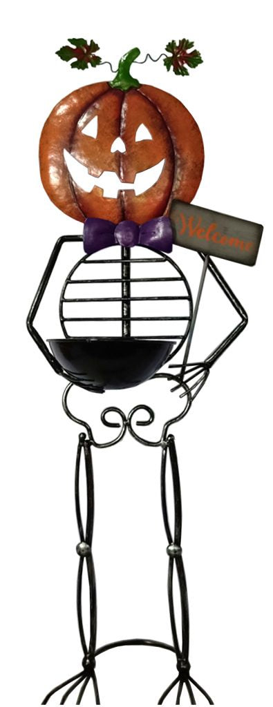 Metal 29In Standing Pumpkin Greeter With Bowl