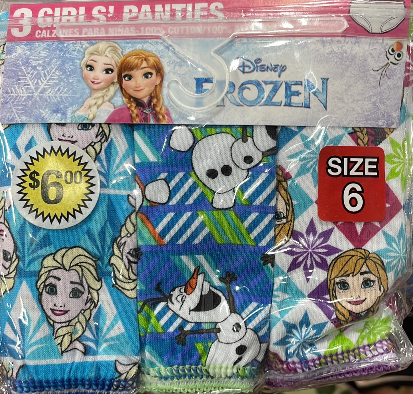 Disney Frozen 3 Girls Panties size 6 78422