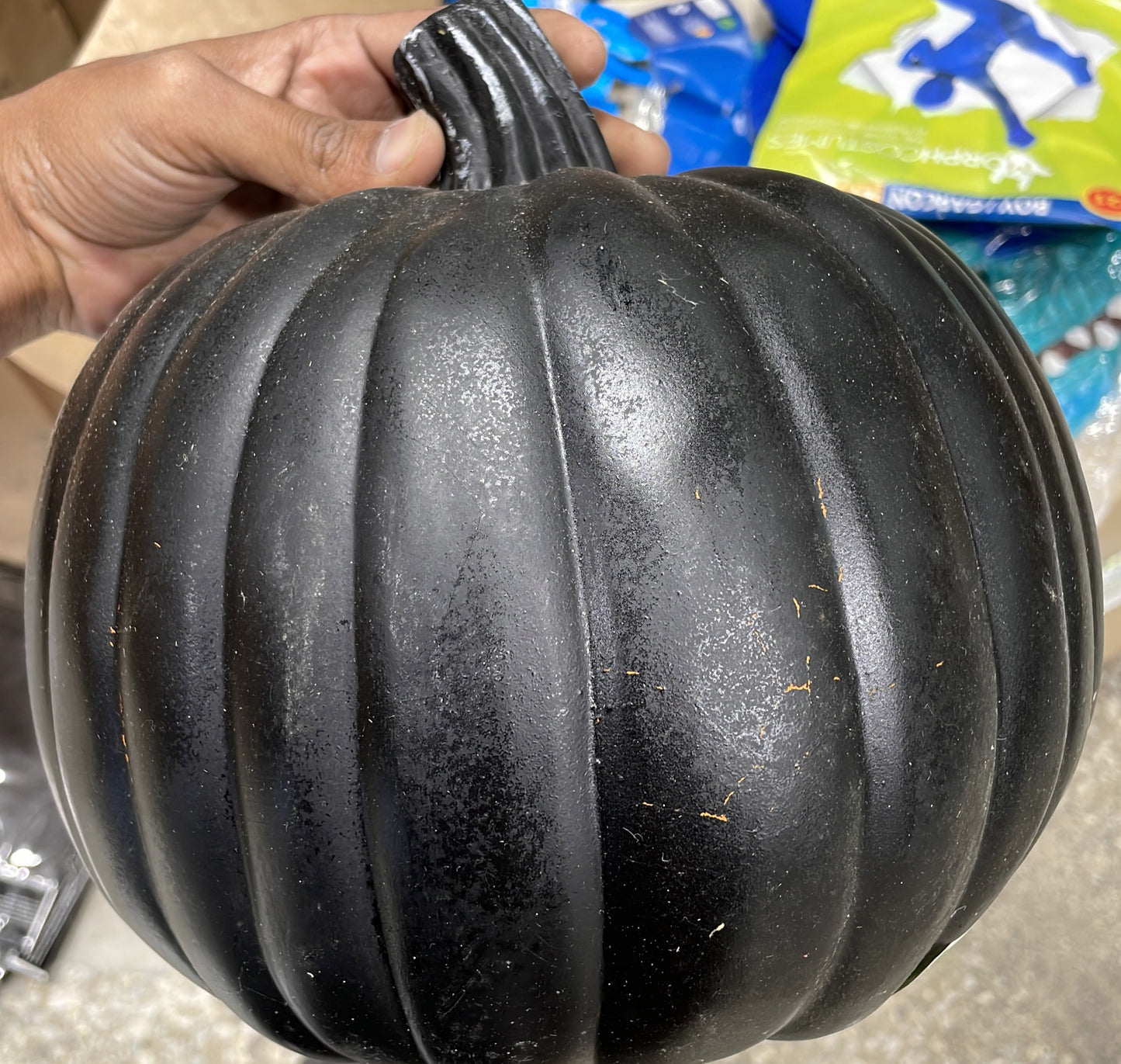 CRAFT CARVING HARVEST PUMPKIN WITH NATURAL STEM